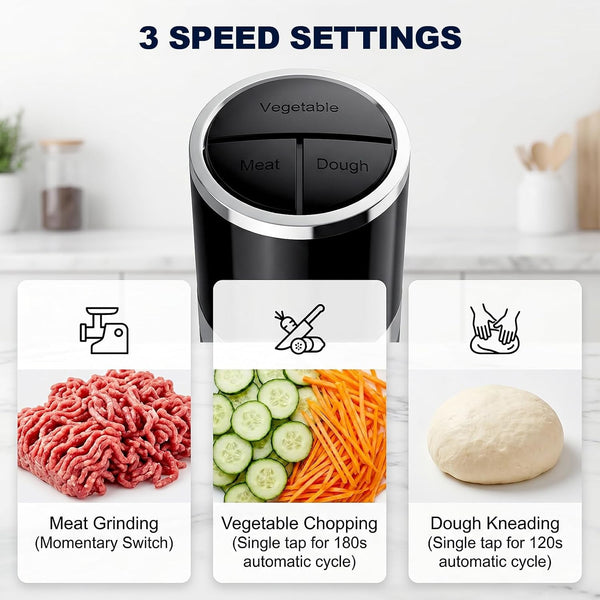 3-In-1 Food Processor, 600W Meat Grinder, Vegetable Chopper & Dough Mixer | Electric Food Chooper with 3L Glass Bowl, 3 Modes for Meat, Vegetables, Nuts & Dough, Overheat Protection, Easy Lock Assembly3