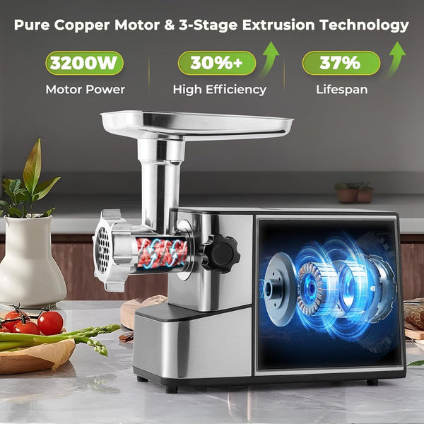 Electric Meat Grinder 3200W Multi-Functional with Storage Function | High Output Heavy Duty, with Stainless Steel Blades&Grinding Plates, Sausage Stuffers, Kubbe Kit, Home Use&Commercial Kitchen4