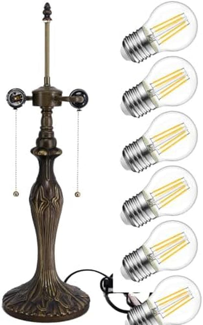 Table Lamp Base Replacement Only with 6Pcs Bulb, Wide 6.5 Height 24 Inch, Fit for 12, 14, 16, 18 Inch Tiffany Style Stained Glass Lampshade, Dark Bronze Finish, Metal, Pull Chain Switch1