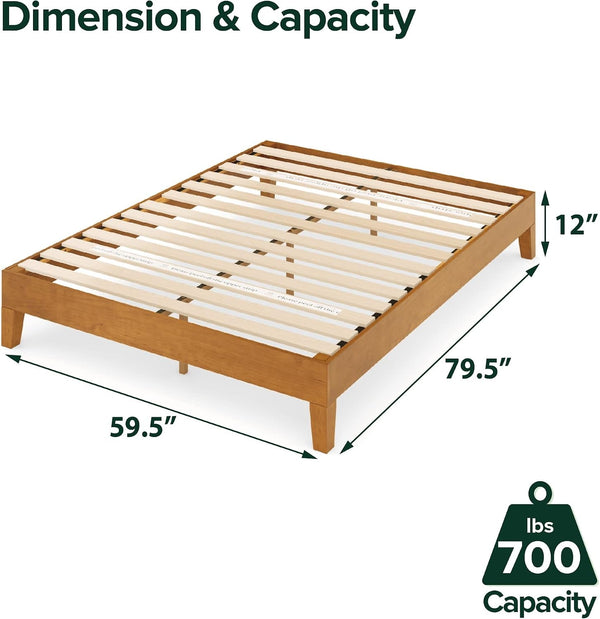 12 Inch Deluxe Wood Platform Bed / No Boxspring Needed / Wood Slat Support / Rustic Pine Finish, Queen (OLB-PWPBBO-12Q)2