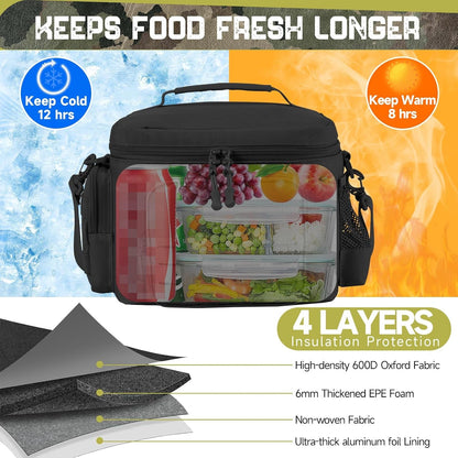 Tactical Lunch Bag for Mens Military Heavy Duty Lunch Box Work Leakproof Insulated Durable Thermal Cooler Bag for Adult Meal for Office Camping Picnic Pail MOLLE Webbing Black4