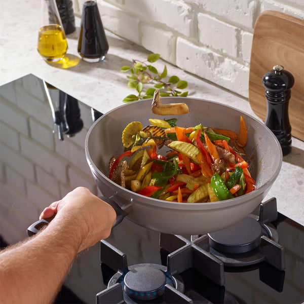 Ceratal Comfort 11 Inch Ceramic Non-Stick Wok, 3.9 Quart, Warm Grey, Made without Added PFAS/PTFE, All Stovetops Including Induction, Made in Germany2