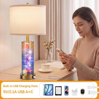 26" Modern Bedside Table Lamps with Color-Changing Night Light Set of 25