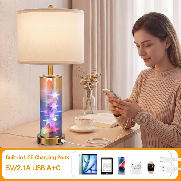 26" Modern Bedside Table Lamps with Color-Changing Night Light Set of 25