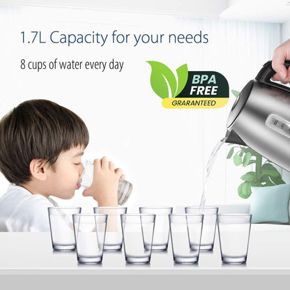 Stainless Steel Electric Kettle, 1.7 Liter Tea Kettle Electric & Hot Water Kettle, 1500W Fast Boil with LED Light, Auto Shut-Off and Boil-Dry Protection2