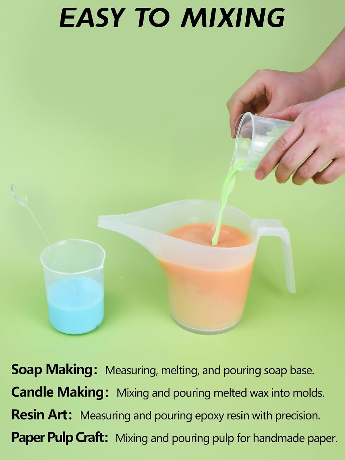 funnel-pitcher-set-4-pack-1000ml-plastic-measuring-pitchers-with-funnels-4-stirring-rods-and-15-small-measuring-cups-for-soap-making-resin-casting-baking-and-diy-crafts