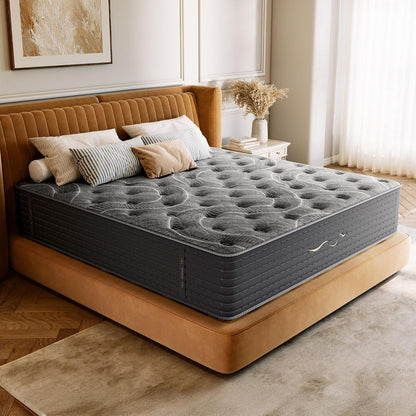 14 Inch Cashmere Hybrid Queen Mattress in a Box, Dual-Sided Medium Firm & Firm, Cooling Gel Memory Foam Mattress, Pocket Springs for Motion Isolation, Pressure Relief, Certipur-Us Certified3