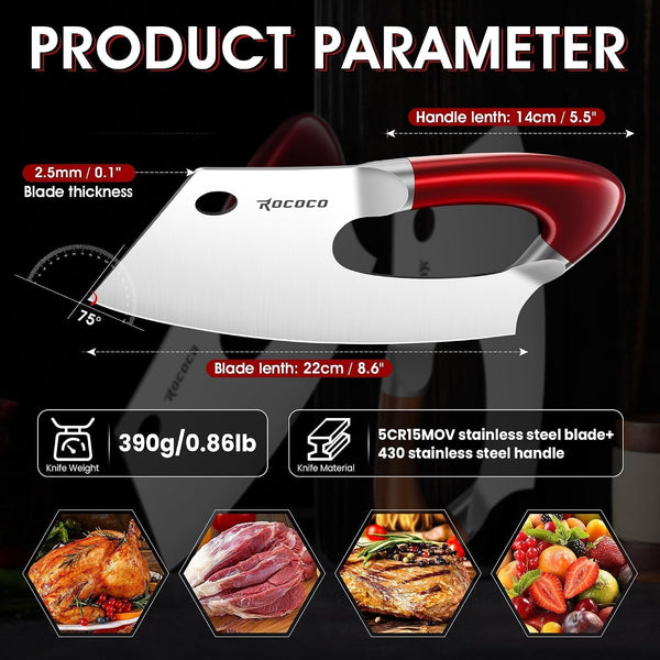 Effort Saving Meat Cleaver - Red Easy Handle Chef Knife8