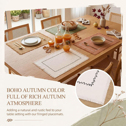 Set of 4 Fall Placemats with Fringe Edge, Embroidery Table Mats4