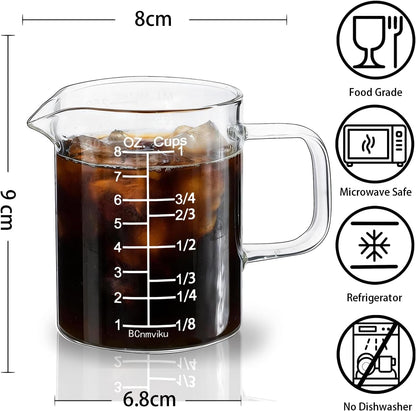 Glass Measuring Cup with Handle, 8OZ/250ML/1 CUP High Borosilicate Heat Resistant Glass Measuring Cup with Clear Markings (Oz, Cup, Ml) & Pour Spout, Microwave Safe4