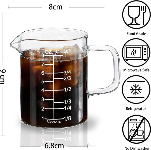 Glass Measuring Cup with Handle, 8OZ/250ML/1 CUP High Borosilicate Heat Resistant Glass Measuring Cup with Clear Markings (Oz, Cup, Ml) & Pour Spout, Microwave Safe4