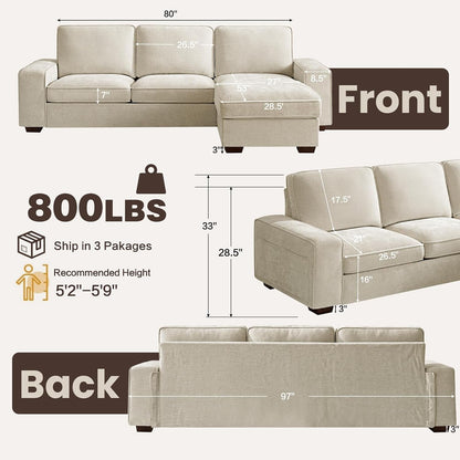 97" L-Shaped Sofa, Sectional Couch with Chaise Storage for Apartment2