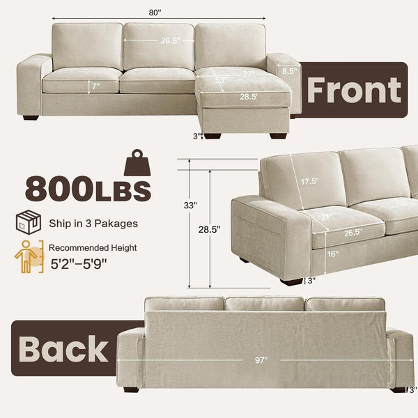 97" L-Shaped Sofa, Sectional Couch with Chaise Storage for Apartment2