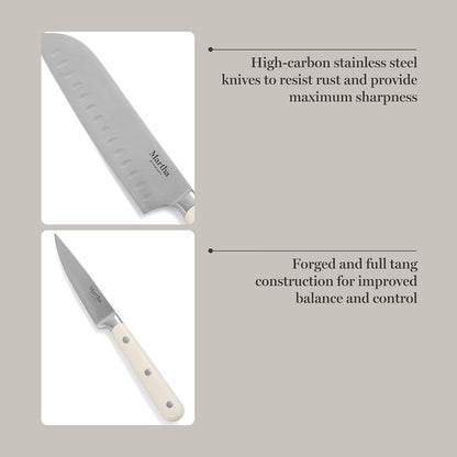 Eastwalk 14 Piece High Carbon Stainless Steel Cutlery Kitchen Knife Block Set W/Abs Triple Riveted Forged Handle Acacia Wood Block - Linen White4
