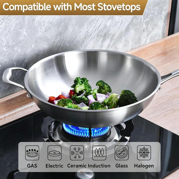 14.5 Inch Stir-Frying Wok Pan | Tri-Ply Stainless Steel | Induction Cooking Wok Pan | Dishwasher and Oven Safe | Heavy Duty | Detachable Handle5