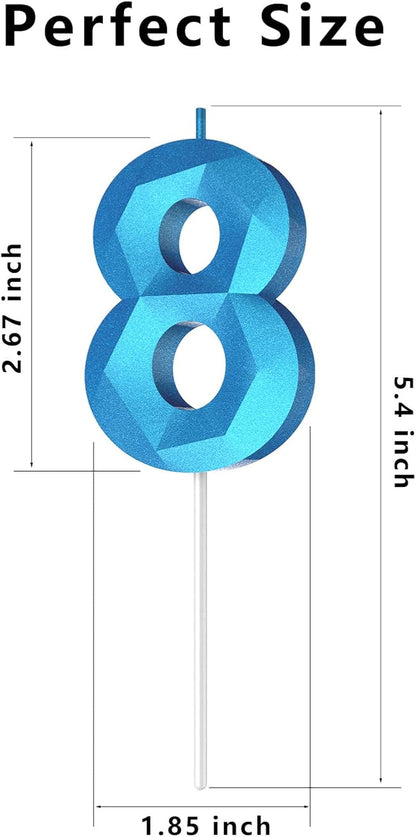 Number Birthday Candles(8 Candle Blue) 3D Diamond Shape Number Happy Birthday Cake Candles for Birthday Party Wedding Decoration Reunions Theme Party2