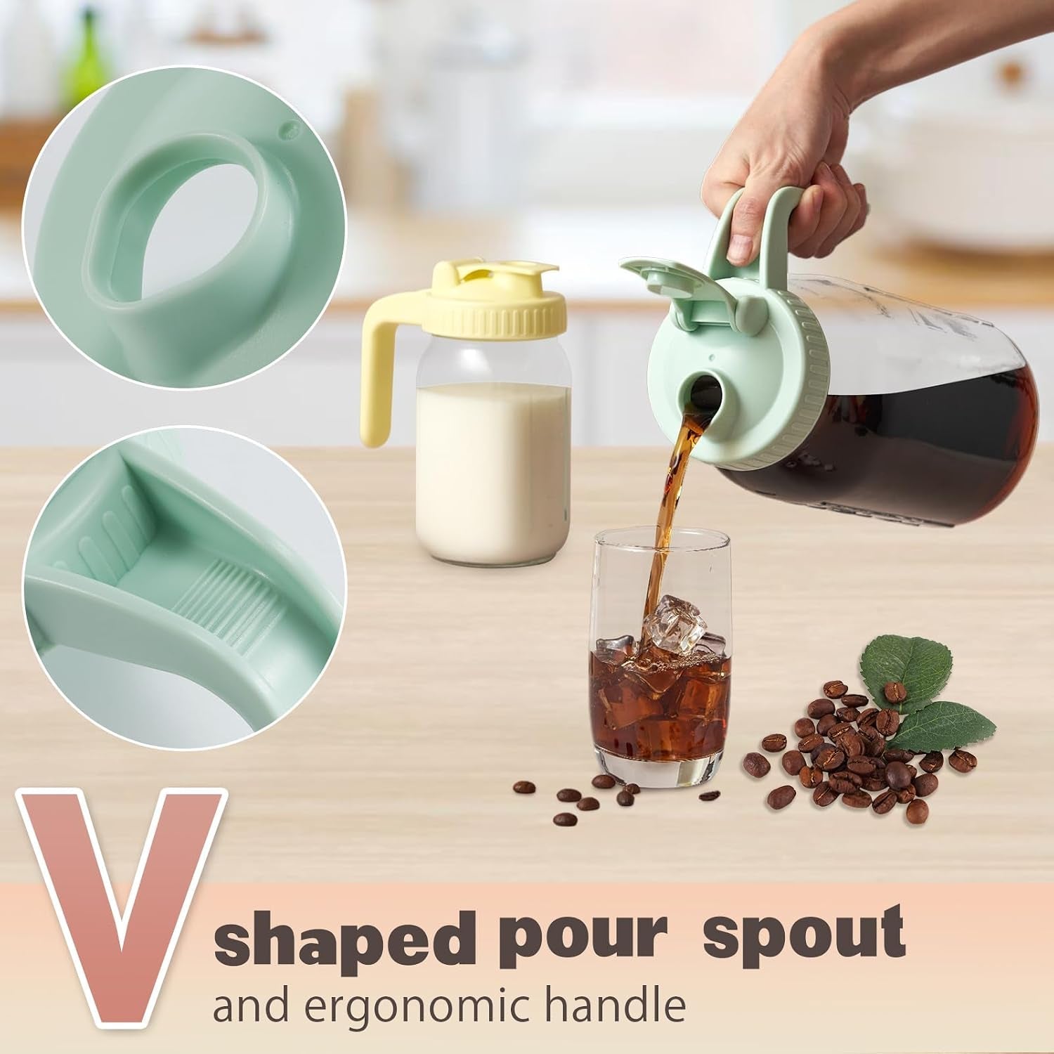 2-pack-wide-mouth-mason-jar-lids-v-shaped-with-handle-mason-jar-pour-spout-lid-with-extended-flip-lid-easy-to-open-airtight-leak-proof-and-durable