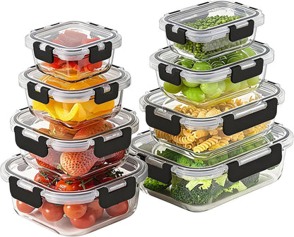 8 Pack Glass Food Storage Containers with Snap Locking Lids for Meal Prep1