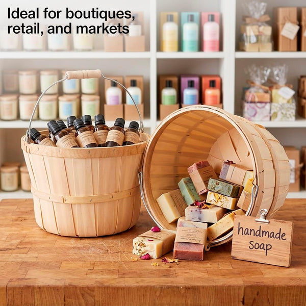 One Peck Basket with Handle - Set of 3 - Natural Unfinished Pine Wood Apple Basket - Durable Bushel Baskets for Produce Display - Ideal for Retail, Thrift, Boutique, Convenience Store,4