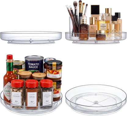 4 Pack 9 Inch Elegant Clear Turntable Acrylic Lazy Susan, Non-Skid Rotating | Smoothly Kitchen Spice Rack, Cabinet Pantry Organization Storage, Refrigerator, Vanity Makeup, Bathroom Countertop Organizer1