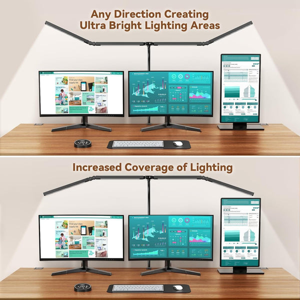 Led Desk Lamps for Home Office - Eye Caring Architect Lamp with Clamp, Double Head Computer Monitor Work Desk Light with Remote Control: 24W Flexible Dimmable Desktop Table Lamp2