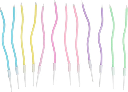 12 Count Pastel Twisted Spiral Birthday Candles, Rainbow Spiral Birthday Candles with Holders, Candle for Cake, Party Candle Set, Cake Candles4