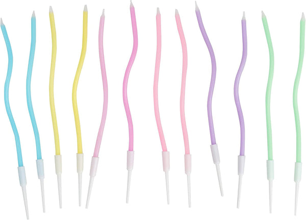 12 Count Pastel Twisted Spiral Birthday Candles, Rainbow Spiral Birthday Candles with Holders, Candle for Cake, Party Candle Set, Cake Candles4