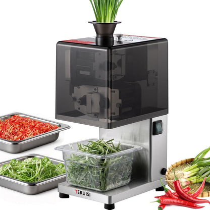 Electric Scallion Shredder, 200W Commecial Green Onion Slicer, Vegetable Spring Onion Shredder with 2.3Mm Shreds and Catch Tray for Chili Beans Garlic Shoots Celery, 110V, 110LBS/H Production1