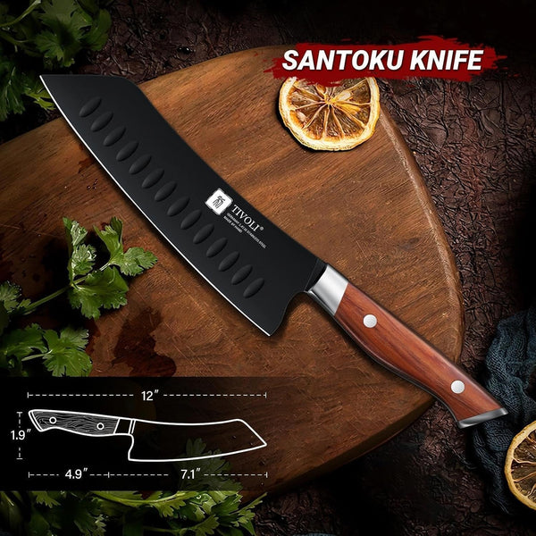 Santoku Knife, 7 Inch Professional Chef Knife with Wood Handle2