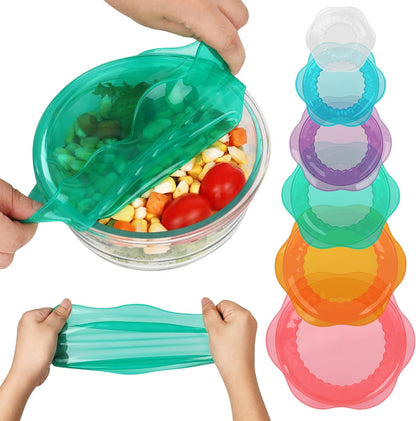 Silicone Stretch Lids for Food Storage in Fridge, Reusable Elastic Bowl Covers for Cup, Cans, Jars, round & Rectangle Container, Food Grade Silicone Microwave Food Cover, Heat-Resistant, 6PCS1
