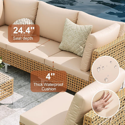 Boho Outdoor Patio Furniture Set with Non-Slip Cushions - 7 Piece2
