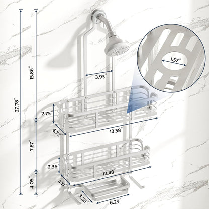 Shower Caddy Hanging, Never Rust Aluminum Shower Organizer, over Showerhead No Drilling Shower Racks, with Soap Holder Multi Hooks Bathroom Storage for Shampoo Sponge,Silvery2