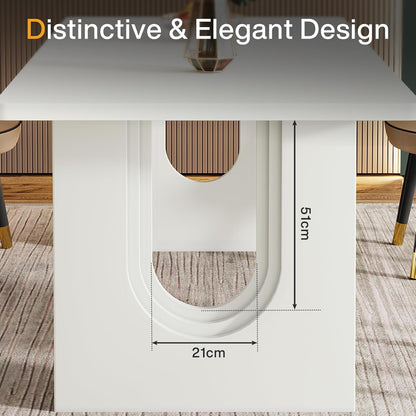 Tribesigns Modern Dining Table for 6 to 8 People, 71" Large Kitchen Dining Table with Wood Pedestal Base, Rectangular Long Dinner Table for Kitchen, Dining Room, Living Room, White6