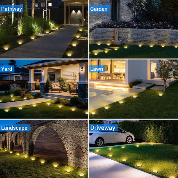 Solar Lights Outdoor Waterproof -12 Pack Solar Ground Lights Anti-Rust, Flat Solar Powered Disc Lights Landscape Lighting for Deck Step Patio Yard Pathway Walkway Driveway Garden, Warm White6