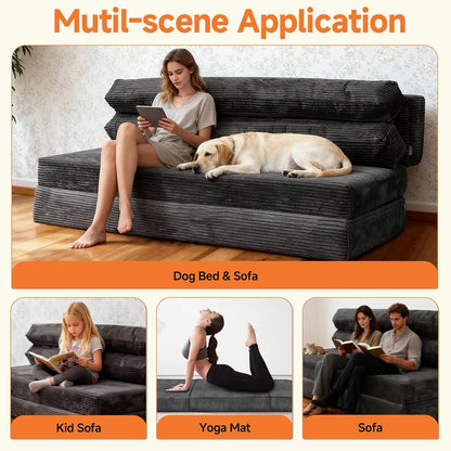 Convertible Sofa Bed, Folding Sofa Bed Couch, Pallout Floor Couch, Convertible Futon Chair Beds, Floor Teddy Sofa, Mini Couch for Bedroom, Love Seat Sleeper Beds(Dark Grey,51.1"×59.8"×23.6")7