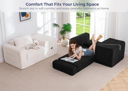 Folding Sofa Couch, Convertible Floor Sofa with Armrest, Multifunctional Sofa with Pillow and Pockets, Boneless Couch for Living Room, Black5