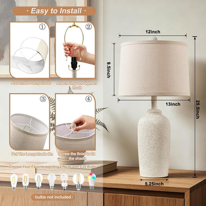 Farmhouse Table Lamp for Living Room, Stone-Like Bedside Lamp for Bedroom7