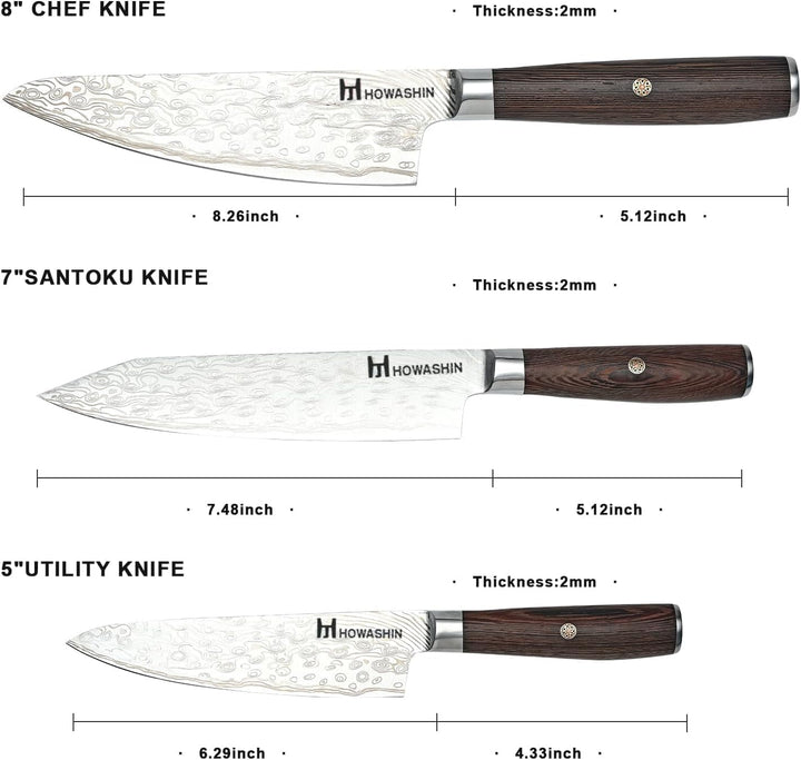 Kitchen Knife Set, Japanese 8”7”Chef Knife Set Professional Wenge | 3 Piece, 5 Inch Utility Knife, Butcher Knife, Paring, Santoku, Sharp Knife, German High Carbon Stainless Steel, No Block, 8In+2