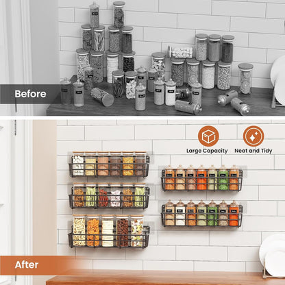 5 Pack Spice Rack Seasoning Organizer Wall Mount, Screw or Adhesive Hanging Shelf Basket Spice Organizer Shelf for Kitchen, Black5
