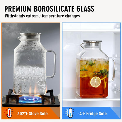 1 Gallon Square Glass Pitcher with Lid and Spout, Borosilicate Glass Carafe for Hot/Cold Drink, Water Pitchers with Handle for Fridge, Extra Large Jug for Iced Tea, Coffee, Juice, Beverage5