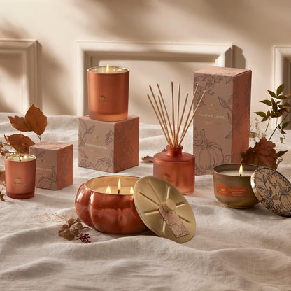 Thymes Scented Candles for Home Decor - Luxury Home Fragrance Gifts for Women & Men - Fall Candles with Creamy Pumpkin, Nutmeg, & Cinnamon - Burnt Orange (Pumpkin Laurel, 6.5 Oz)6