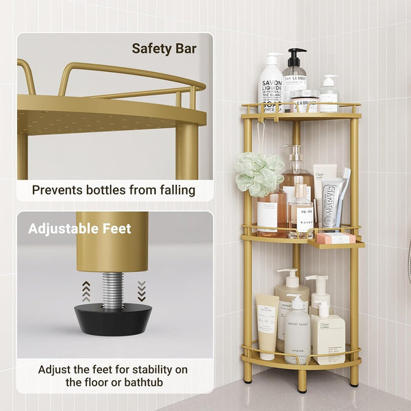 Corner Shower Caddy Standing, 3 Tier Metal Shower Organizer, Gold5