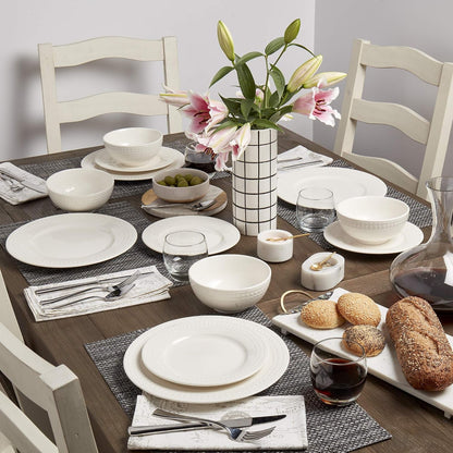 Tabletops Gallery Embossed White Porcelain round Dinnerware - Bloom 12 Piece Dinnerware Set4