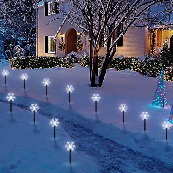 Snowflake Solar Christmas Lights Outdoor, 10 Pack Yard Stakes7