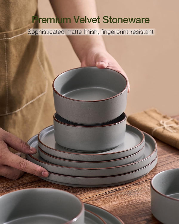 Nebula Ridge 24-Piece Dinnerware Set with Pasta Bowls, Dark Gray4