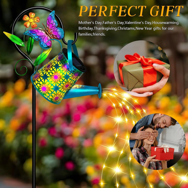 Solar Garden Lights Outdoor Decor, Butterfly Watering Can Shepherd Hook6