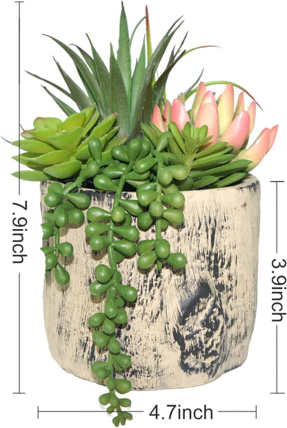Succulents Plants Artificial, Faux Succulent Plants in Elegant Ceramic Pot Assorted Faux Potted Succulent Plant for Home Living Rooms Bedroom Décor (7.9)2