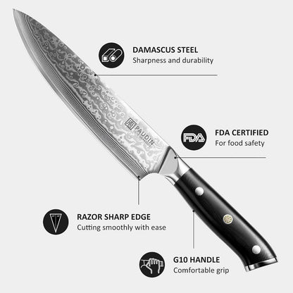 Chef Knife 8 Inch, Damascus Kitchen Knife with G10 Handle3