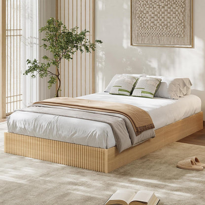 Twin Bed Frame, Wood Platform Bed with Fluted Design1