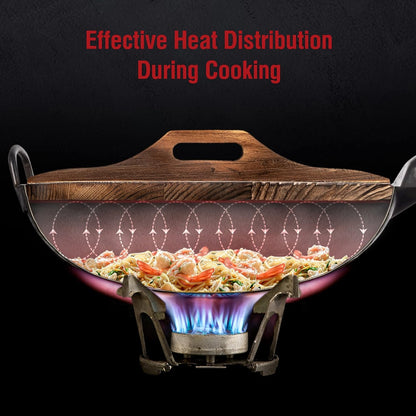 Carbon Steel Wok Pan 14 in + Premium Wok Cover 14 Inch Pan Lid - Wooden Lid 14 in with Ergonomic Handle9